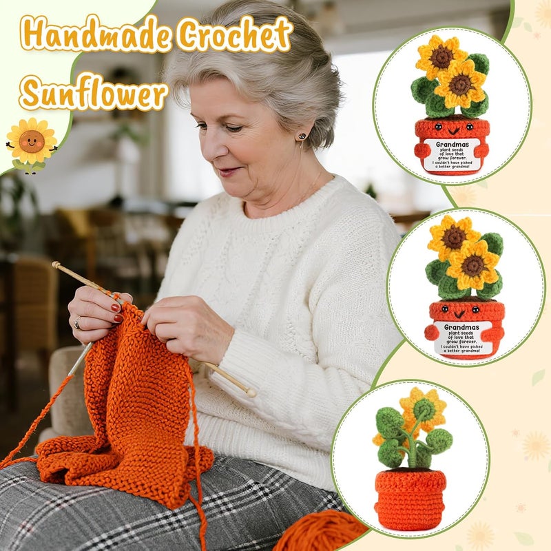 LuoHere Grandma Gifts for Christmas Birthday Gift for Grandmother, Best Grandma Ever Happy Birthday Mothers Day Ideas, Unique Funny Handmade Crochet Sunflower Grandmother Grandparent Christmas 2025 Present - Image 3
